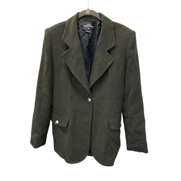 ZARA Limited Edition Wool Blend Dark Olive Green Blazer Jacket Gold Buttons sz M - Picture 6 of 16